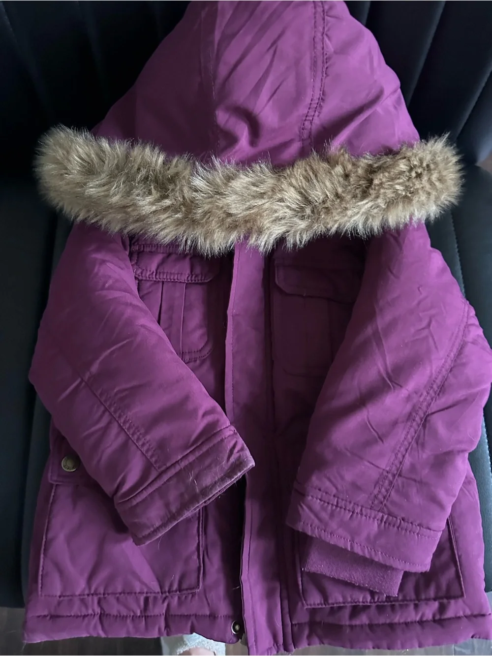 Carter's Plum Hooded Puffer with Faux Fur Trim